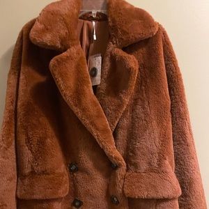 Free People Kate Faux Fur Jacket In Rust New with tags.